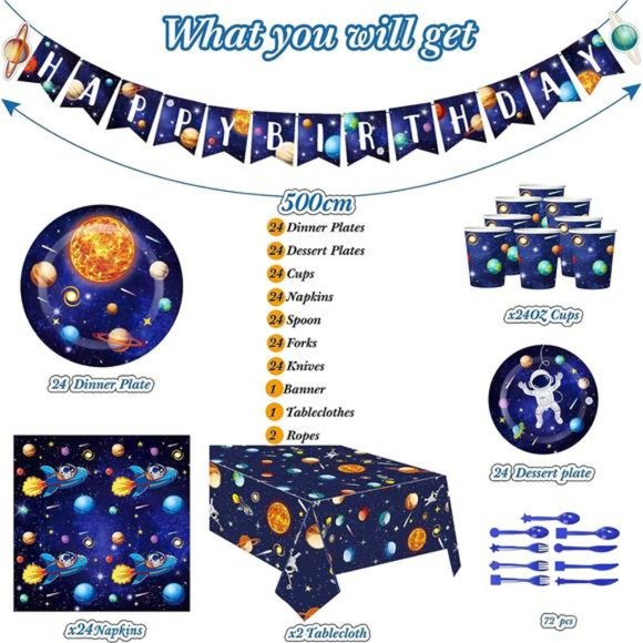 Outer Space Birthday Party Supplies Serve 24 Space Party Tableware Set - Picture 3 of 6